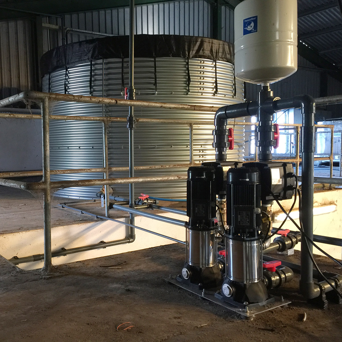 Booster pumps in milking parlour
